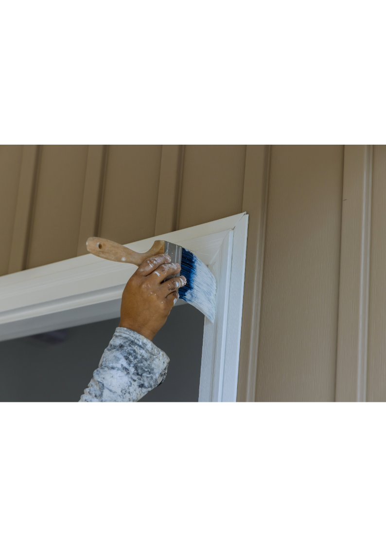 Hand painting white trim over stained wood trim and doors.