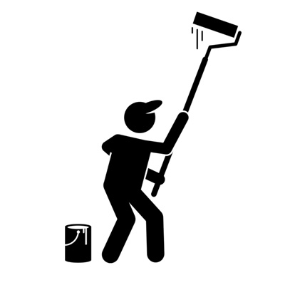 Painter with roller and paint can, representing local painter employment opportunities.