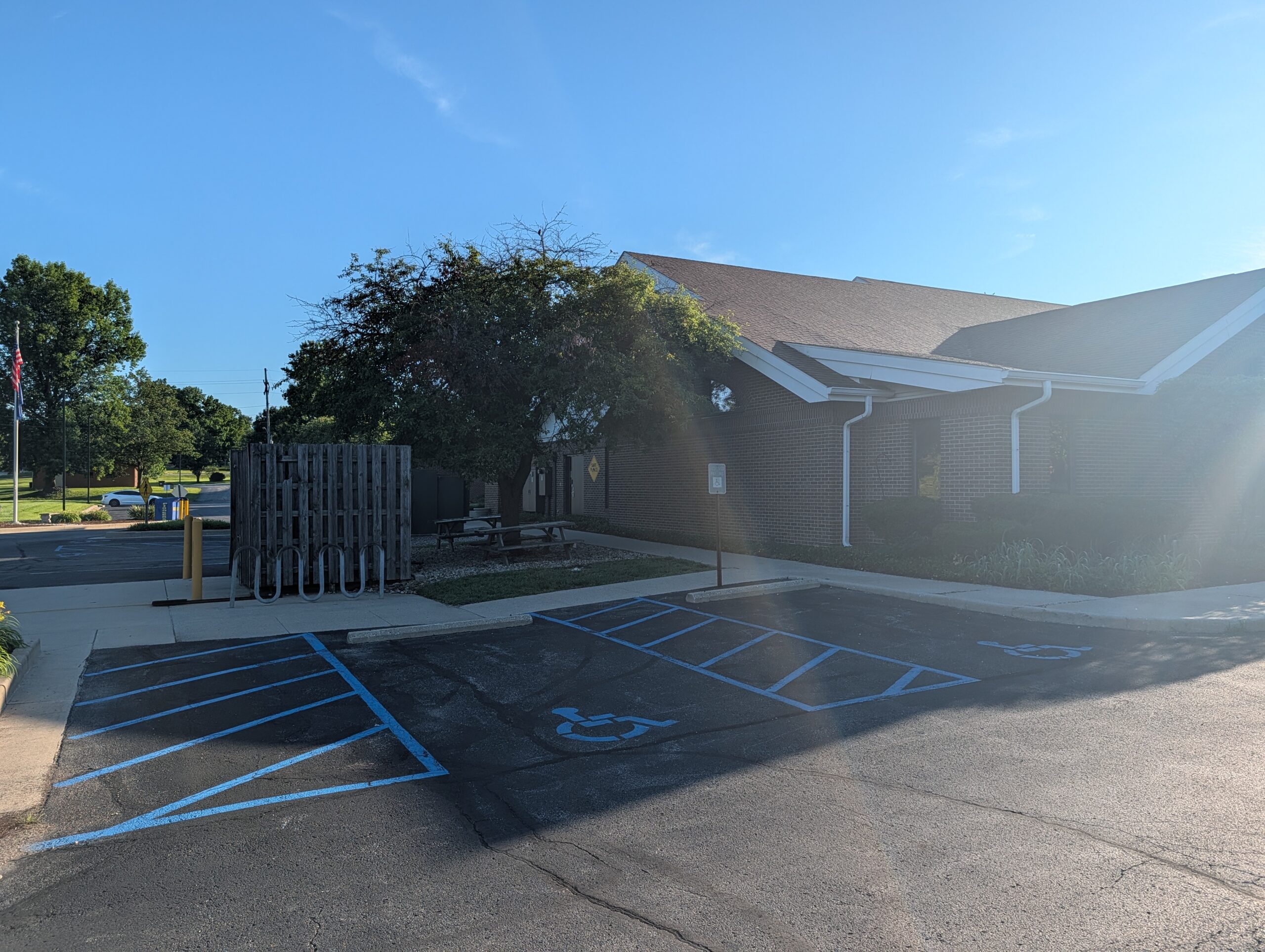 Brick Building Parking Lot With Handicap Spaces Mooresville Public Library - Exterior Cleaning