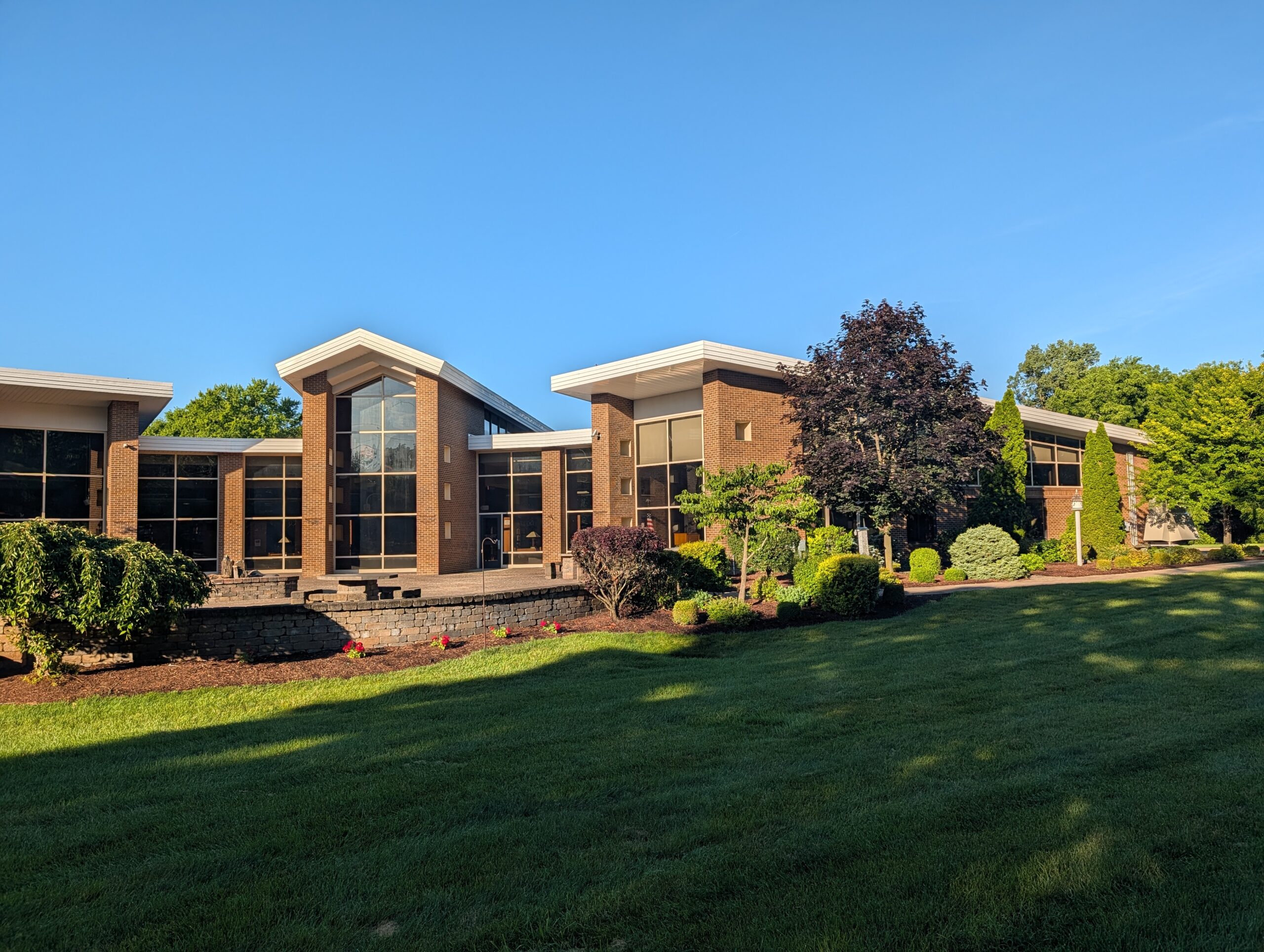 Modern Brick Office Building Landscaped Lawn Mooresville Public Library - Exterior Cleaning