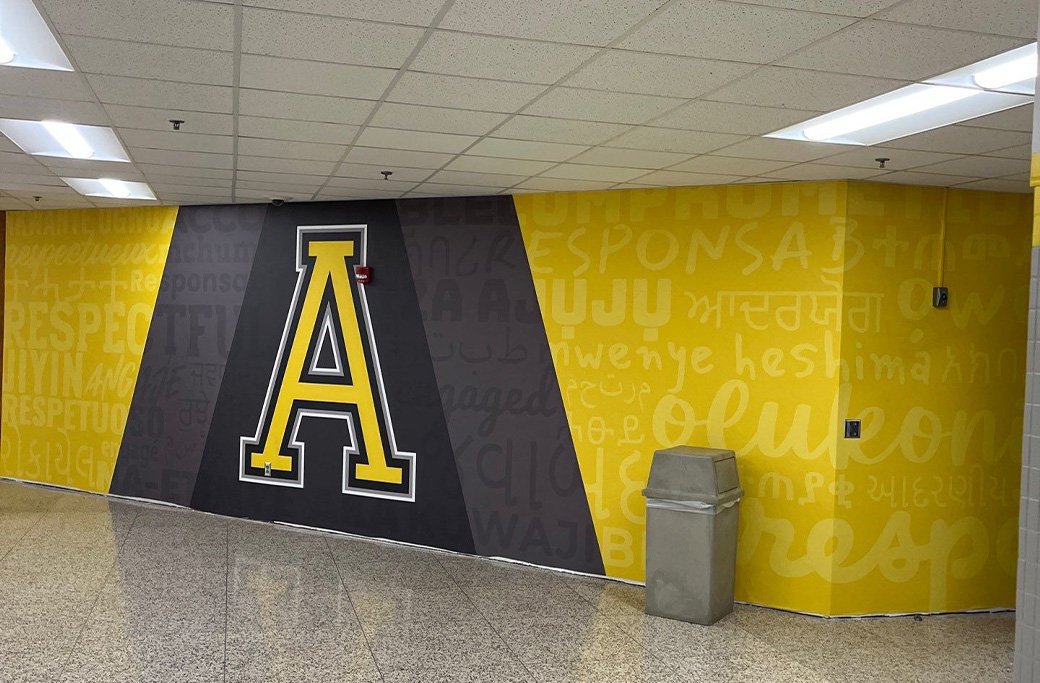 Freshly painted interior walls at Avon High School in Avon, Indiana, completed by Indiana Painting Company