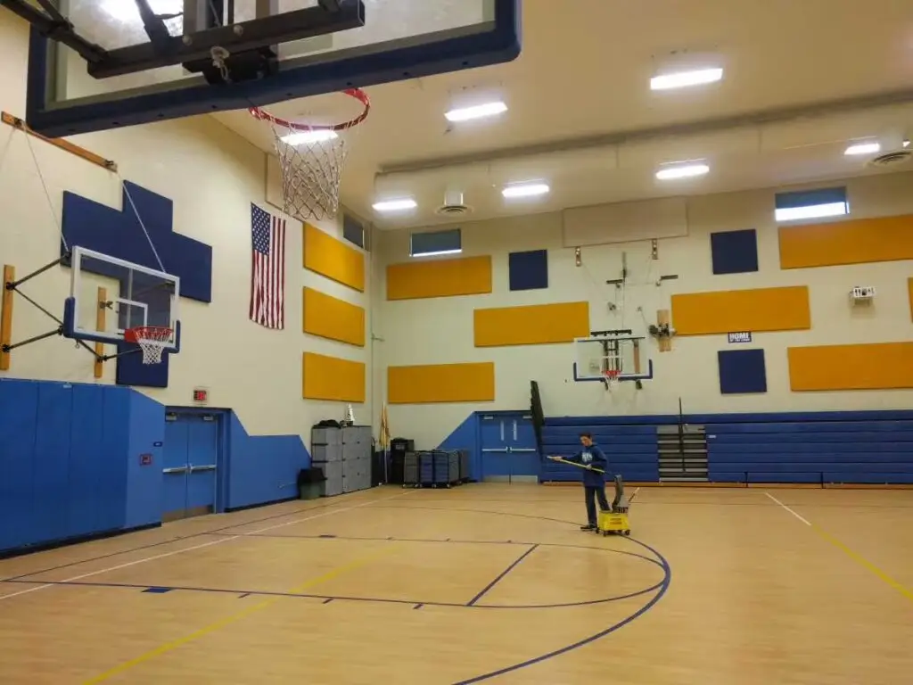 School gymnasium with basketball court