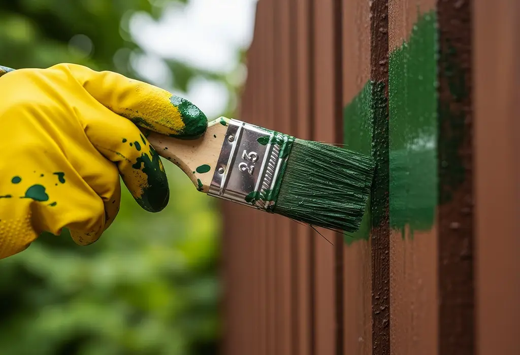 Stained wood privacy fence