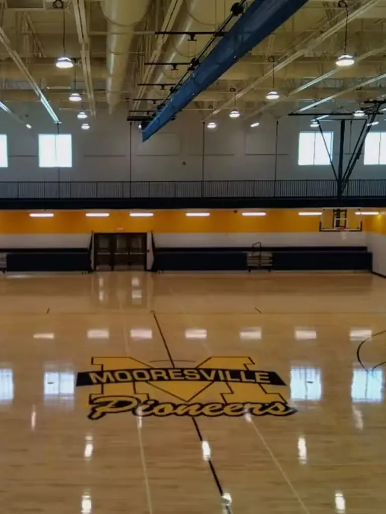 Mooresville Pioneers basketball court with fresh paint